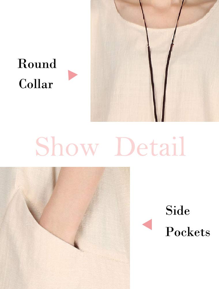 Minibee Women's Cotton Linen Short Sleeve Tunic/Top Tees (M, Coffee) - Image 4